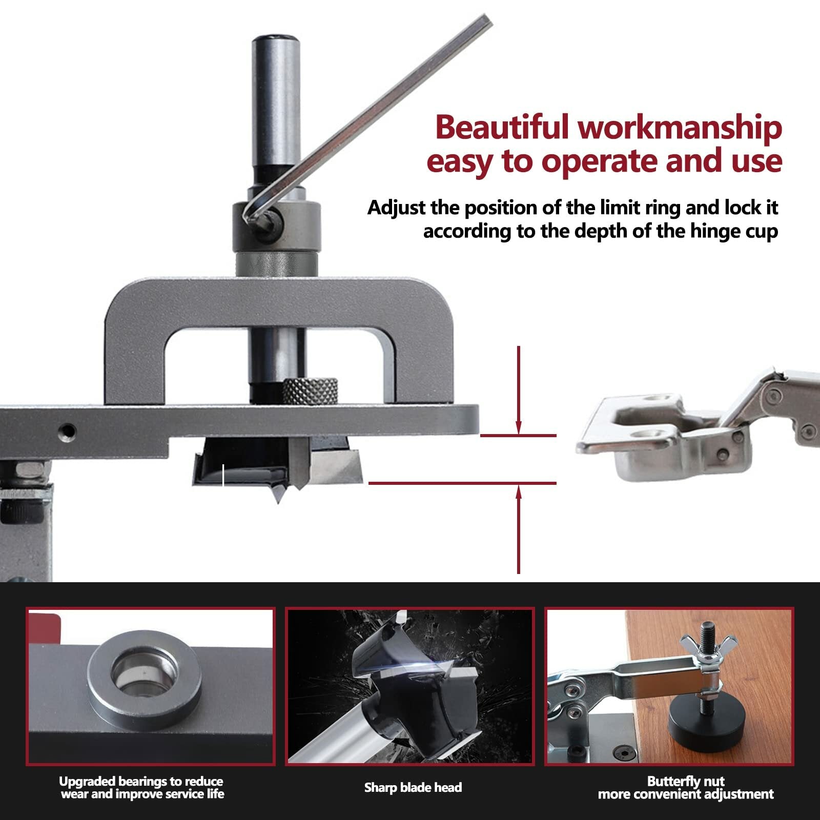 Premium Aluminum Concealed Hinge Jig - Adjustable, Precision Drilling, Multiple Offsets for Cabinet Making, Easy Setup