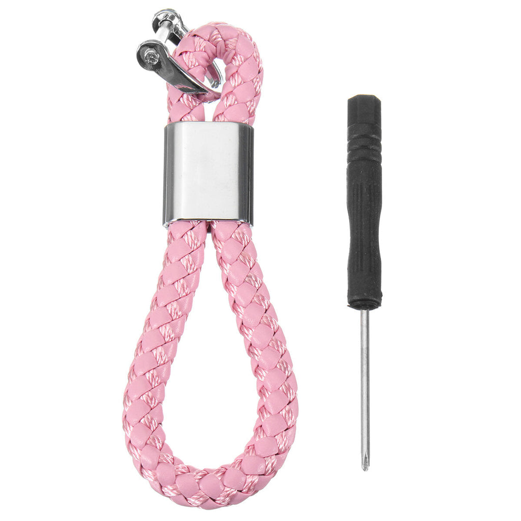 PU Leather Braided Strap Key Chain Stainless Key ring 7 Different Colors