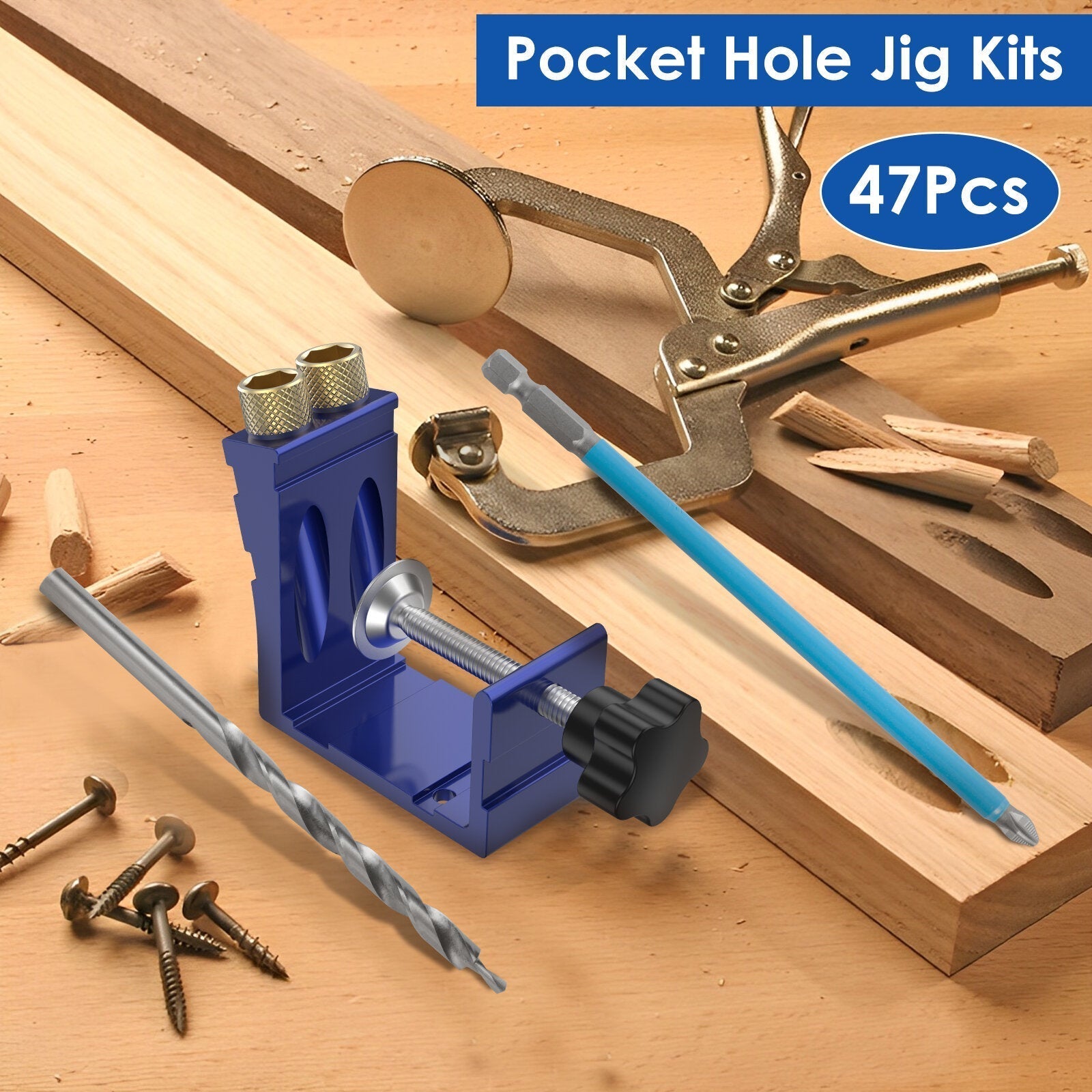 Mini Pocket Hole Jig Kit - Durable Metal, 15° Angle, Easy to Use, Includes Clamp, Screws & Plugs for DIY Projects