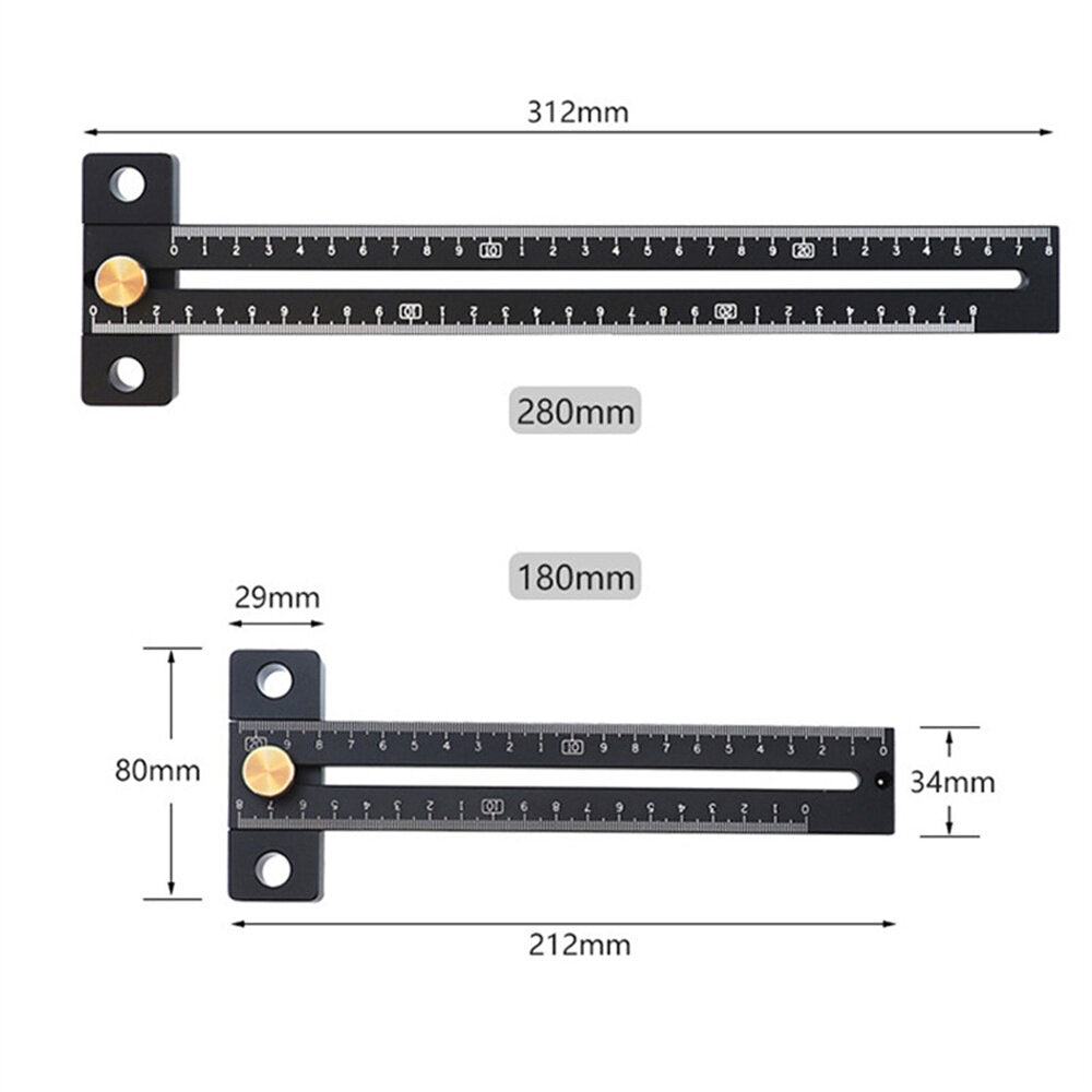 Aluminum Alloy Metric Line Scribe Ruler - 180/280mm T-Ruler for Woodworking Marking and Positioning