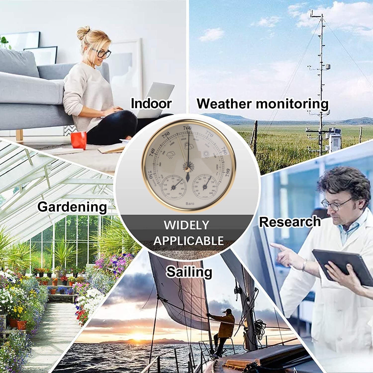 Wall Mounted Barometer For Weather Monitoring Research Sailing Gardening Indoor