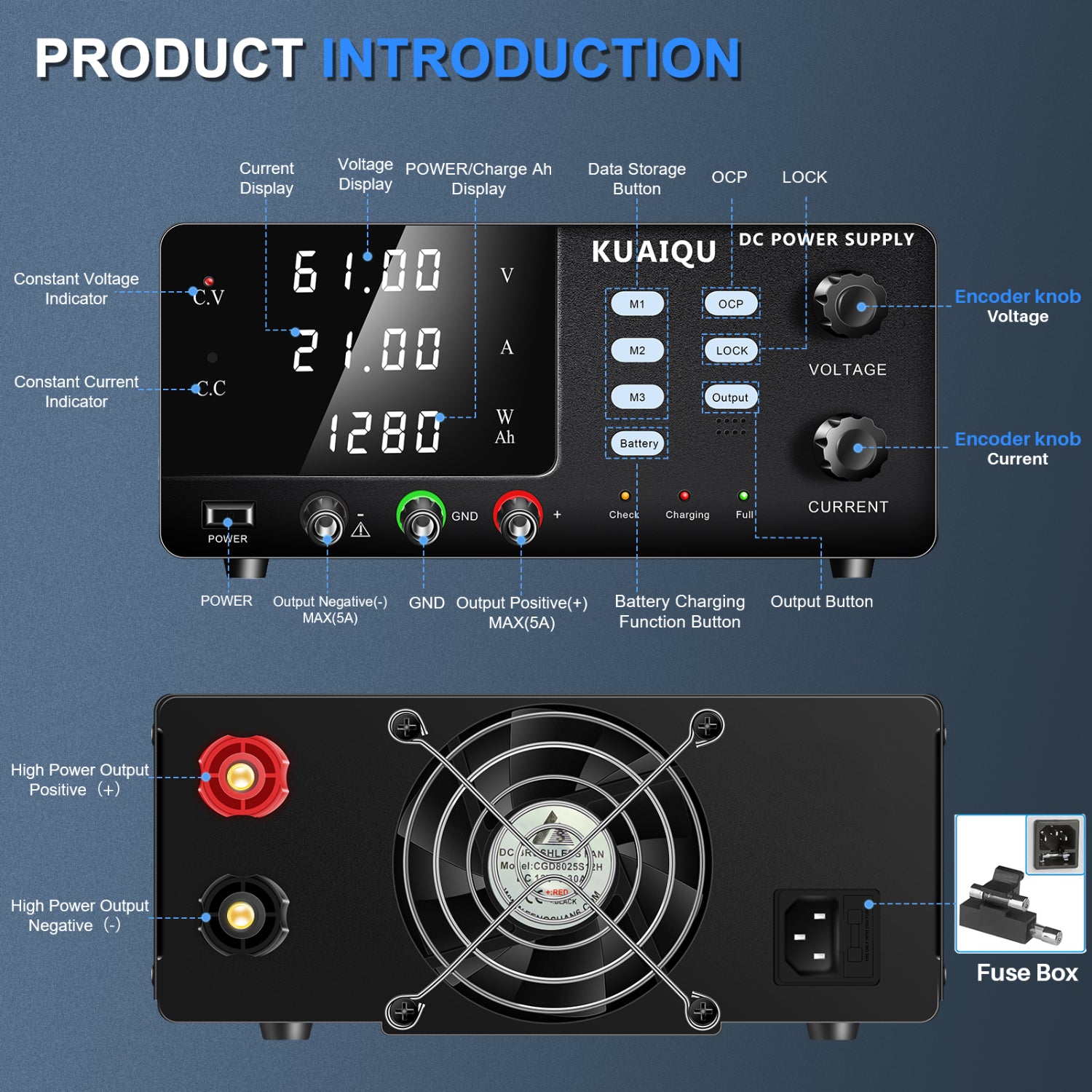 R-SPS3020C Adjustable DC Bench Power Supply & Battery Charger, 0-60V/0-30A Options, 450W/600W/900W/1200W & OCP Protection