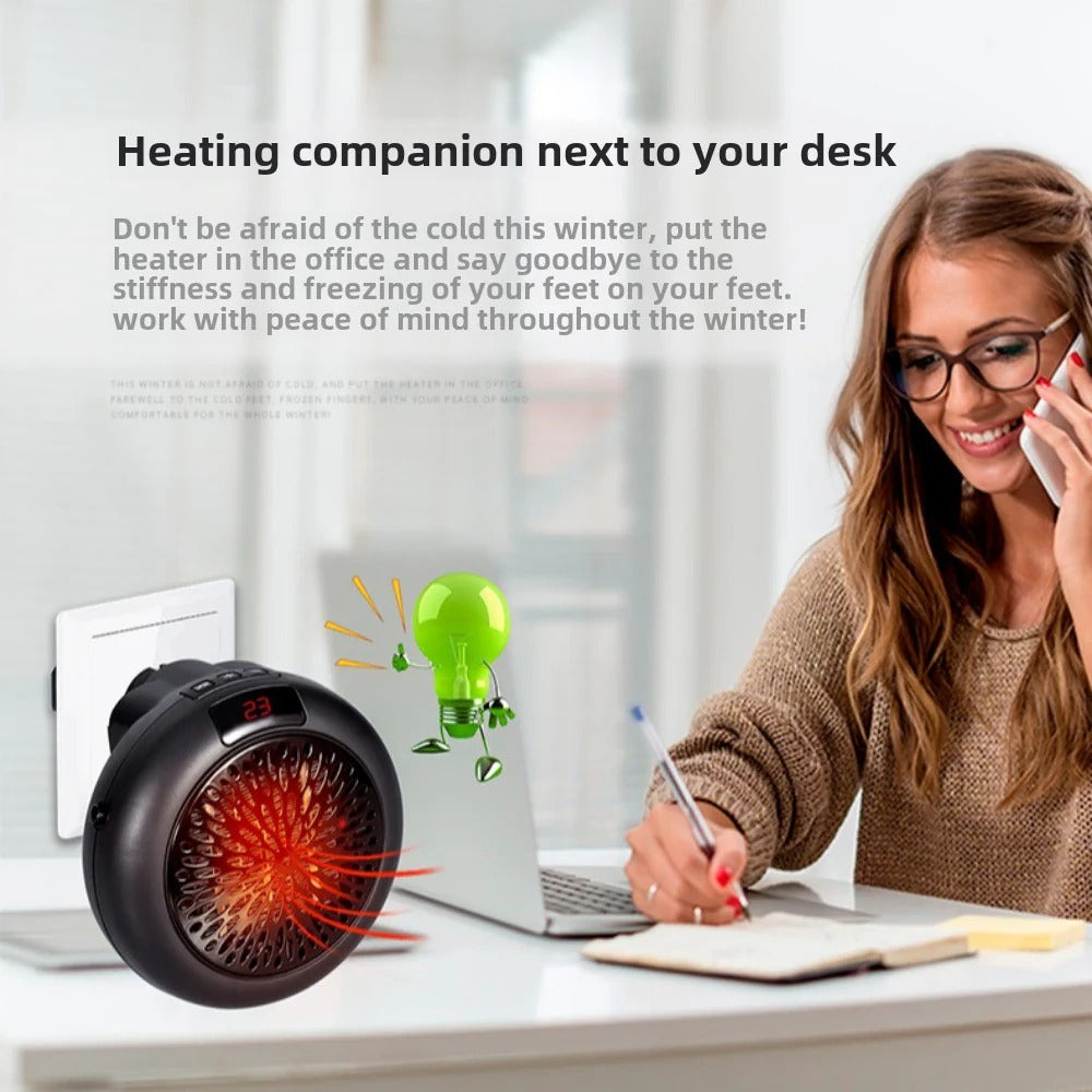 900W Mini Portable Electric Heater Fan - Wall Outlet Warm Air Blower for Home & Office