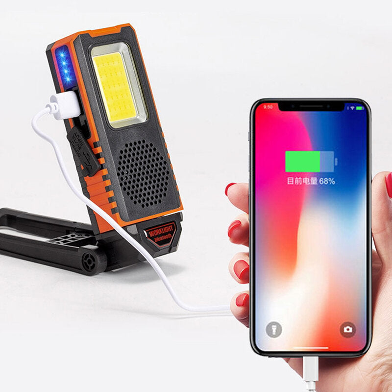 6Modes 3-in-1 COB Work Light + Bluetooth Audio + Power Bank USB Recharging Multifunction Foldable Warning Spotlight Waterproof LED Lights