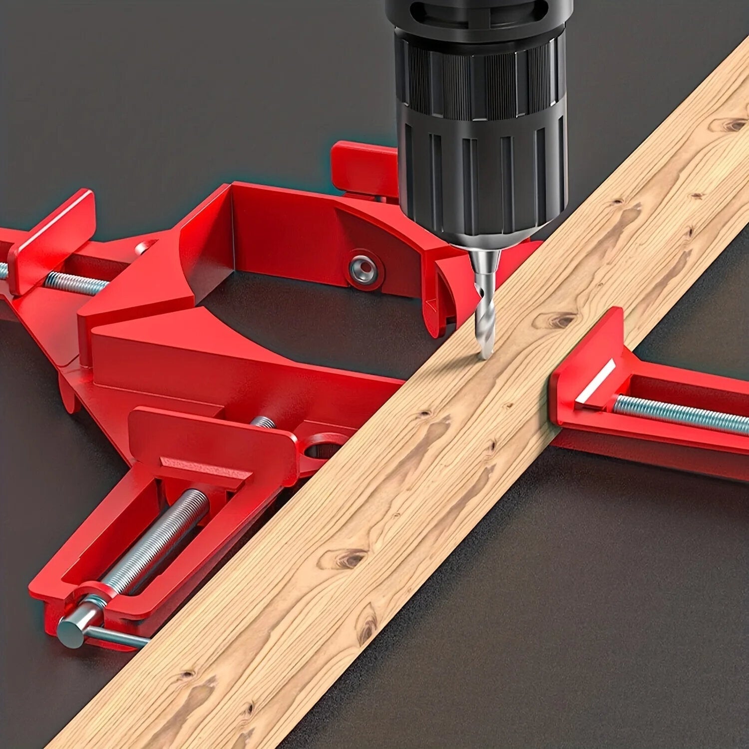 Reinforced 90-Degree Right Angle Clamp Set - 4 Red Aluminum Clamps for Woodworking, Glass, and DIY Projects