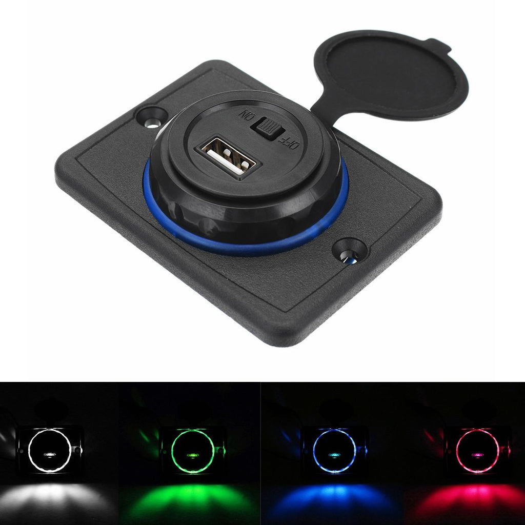12V 24V 5V 1.5A USB Car Charger ON OFF Switch Power Indicator Mobile Phone Boat