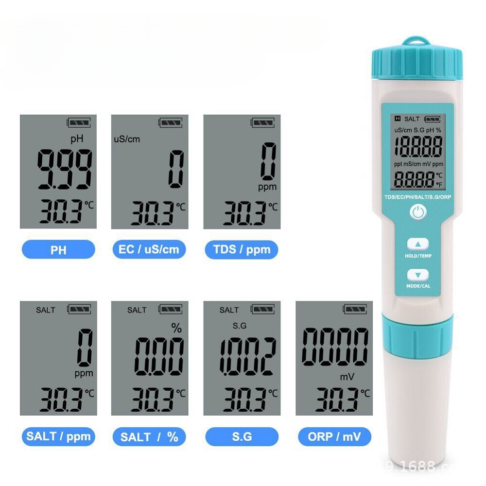 7 in 1 PH/TDS/EC/ORP/Salinity /S.G/Temperature Meter Water Quality Tester for Drinking Water Aquariums PH Meter