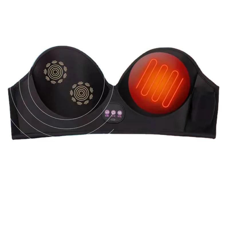 Vibration Breast Massager Bra - Adjustable, Wireless, Black, 12V, 15 Min Massage, Intelligent Temp Control, Comfortable Wear