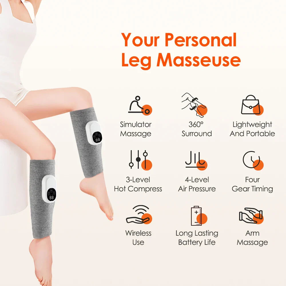 Electric Calf & Leg Massager with Air Pressure & Hot Compress - 4 Levels Massage for Muscle Relief & Blood Circulation
