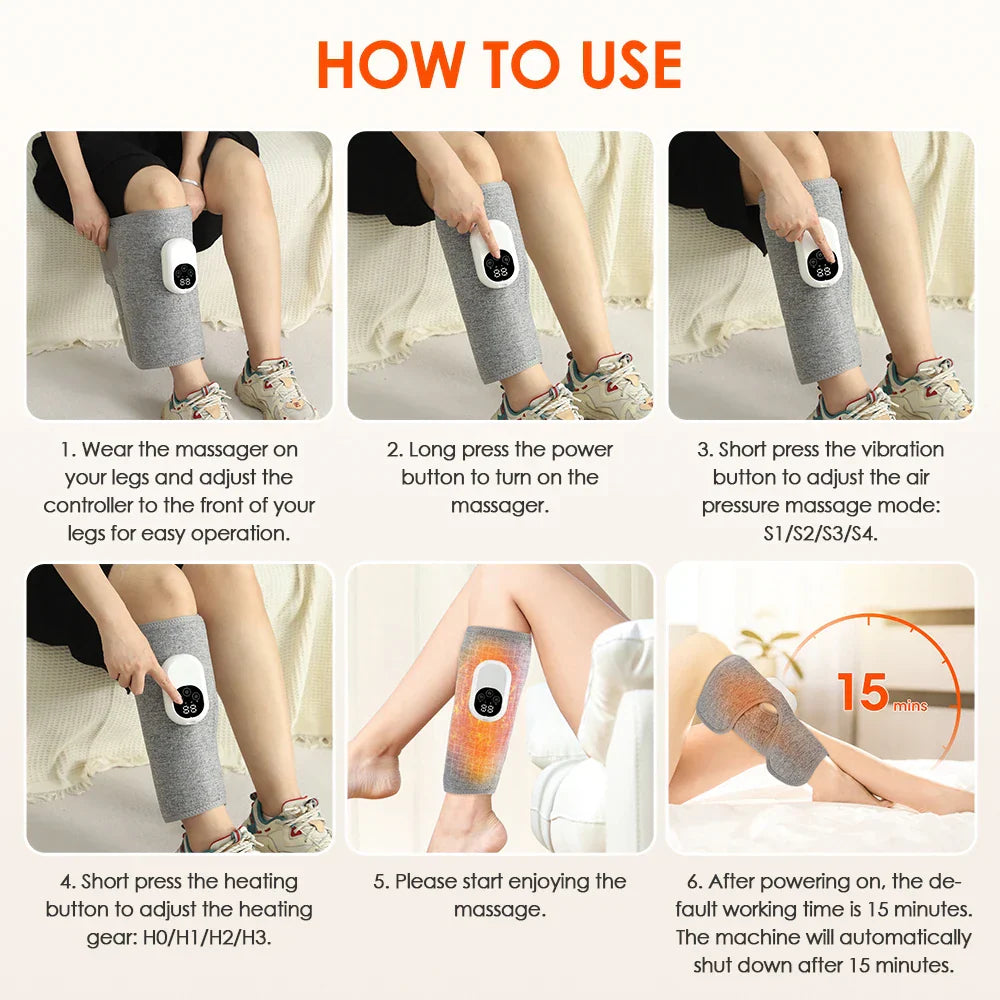 Electric Calf & Leg Massager with Air Pressure & Hot Compress - 4 Levels Massage for Muscle Relief & Blood Circulation