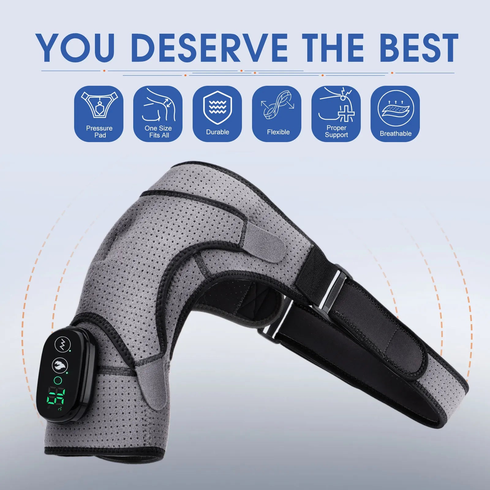 Heated Massage Shoulder Pad with 3 Temperature Settings, Vibration Modes, and Digital Controller - Black/Grey