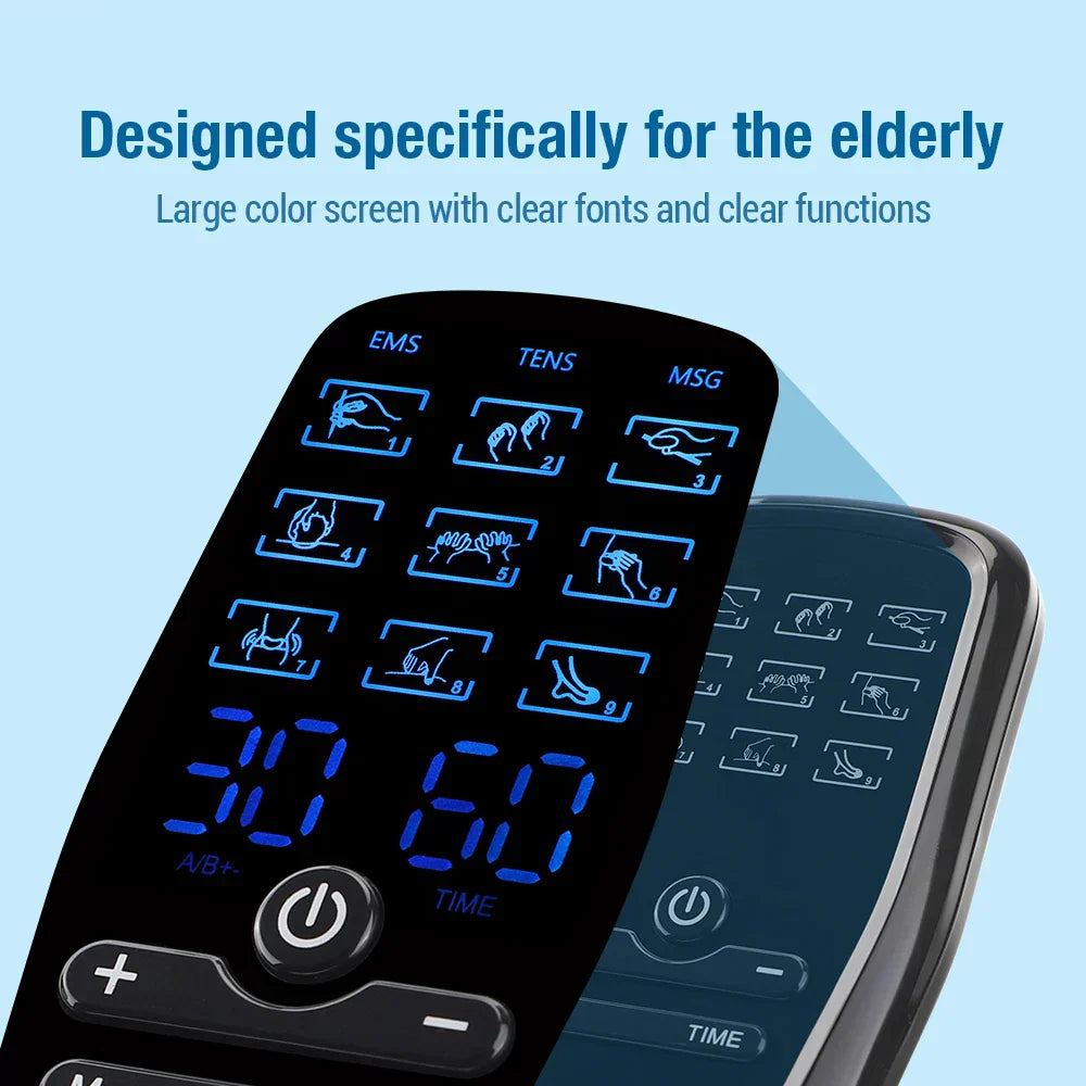 TENS EMS Massage Device with 9 Modes, Dual Output, 30 Intensity Levels, Rechargeable, for Pain Relief & Muscle Recovery