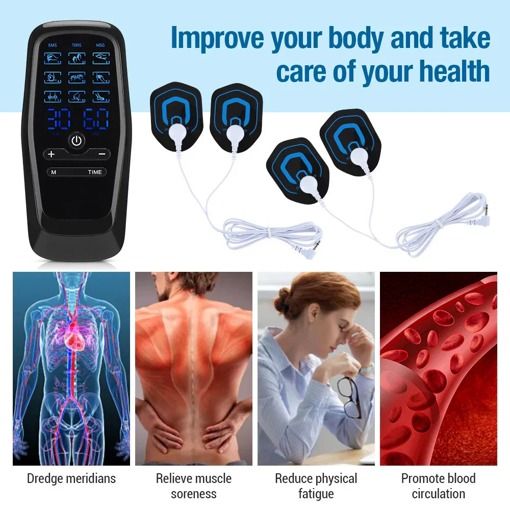TENS EMS Massage Device with 9 Modes, Dual Output, 30 Intensity Levels, Rechargeable, for Pain Relief & Muscle Recovery