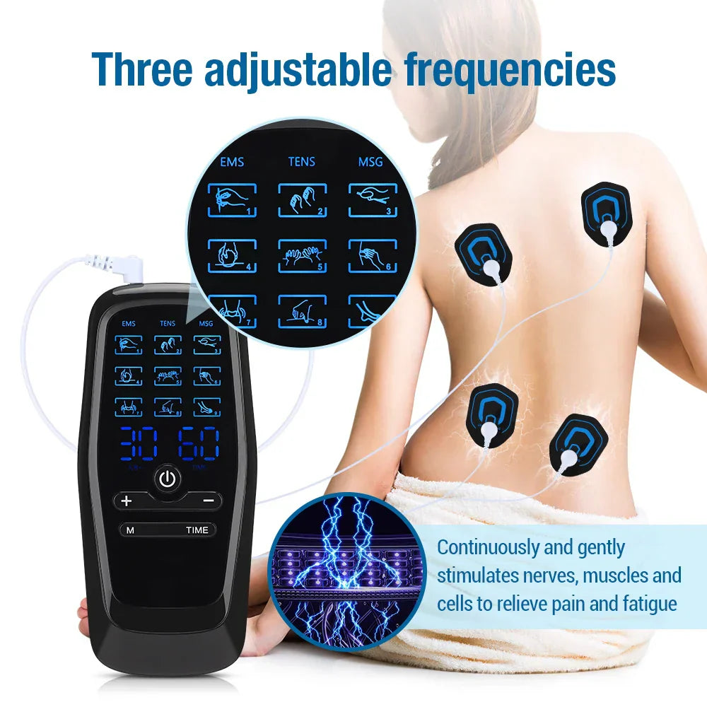 TENS EMS Massage Device with 9 Modes, Dual Output, 30 Intensity Levels, Rechargeable, for Pain Relief & Muscle Recovery