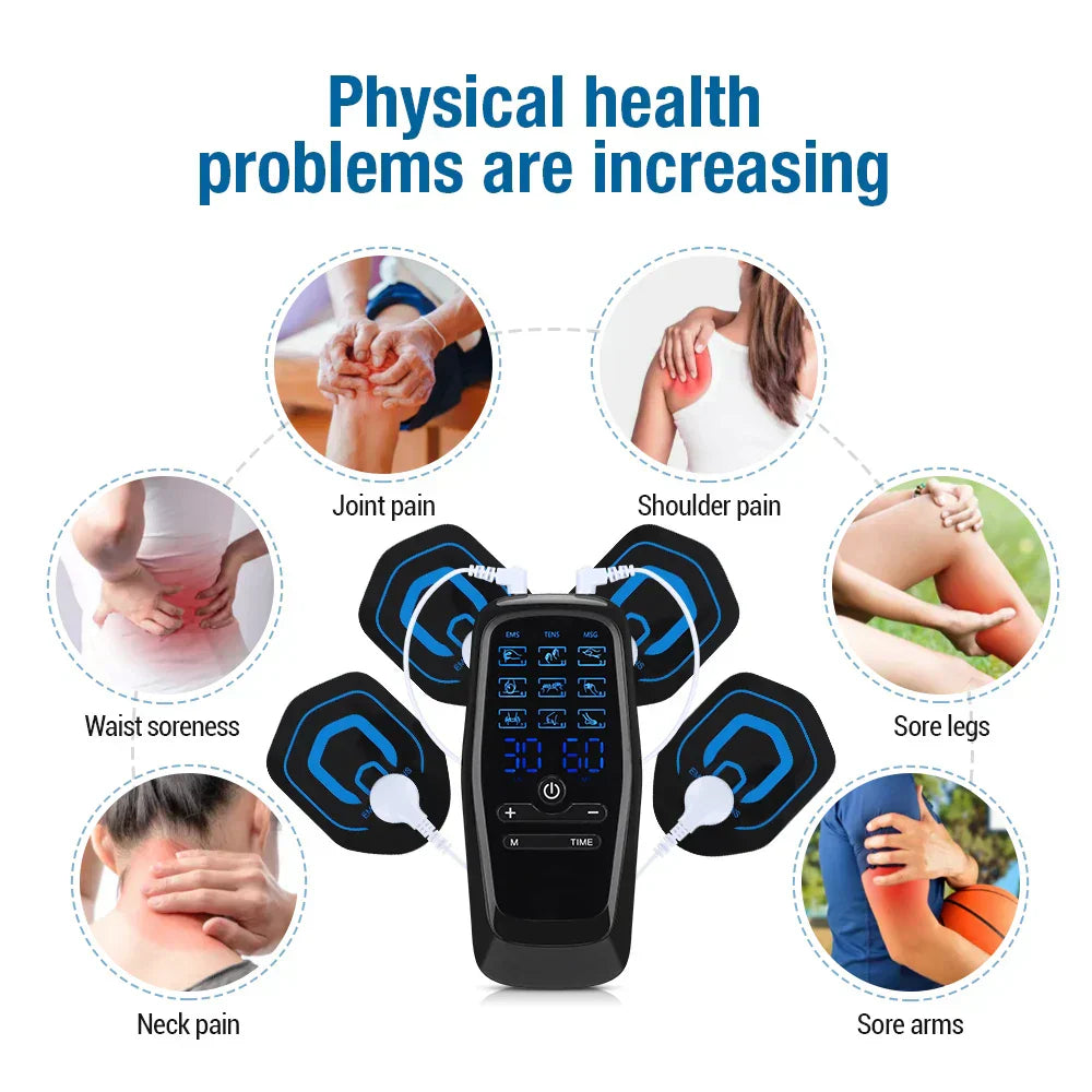 TENS EMS Massage Device with 9 Modes, Dual Output, 30 Intensity Levels, Rechargeable, for Pain Relief & Muscle Recovery