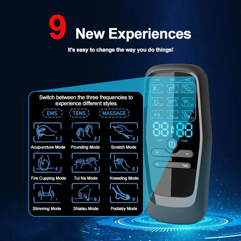 Multi-Functional TENS Electric Massager with 6 Modes, 19 Intensity Levels for Pain Relief - Long Battery Life & Hydrogel Pads