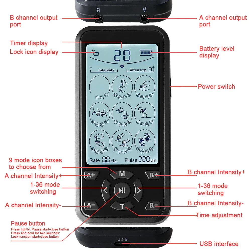 Portable TENS & Muscle Stimulator - DC3.7V Battery, Multifunctional Pain Relief Device for Home Use