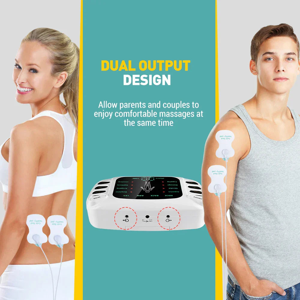 Dual Output EMS Machine - 8 Pads Muscle Stimulator for Neck, Back & Full Body Massage, 15 Intensity Levels, Easy to Use