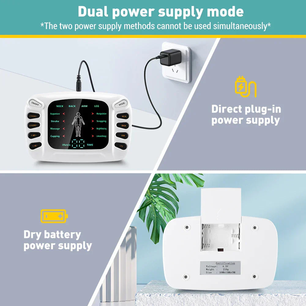 Dual Output EMS Machine - 8 Pads Muscle Stimulator for Neck, Back & Full Body Massage, 15 Intensity Levels, Easy to Use