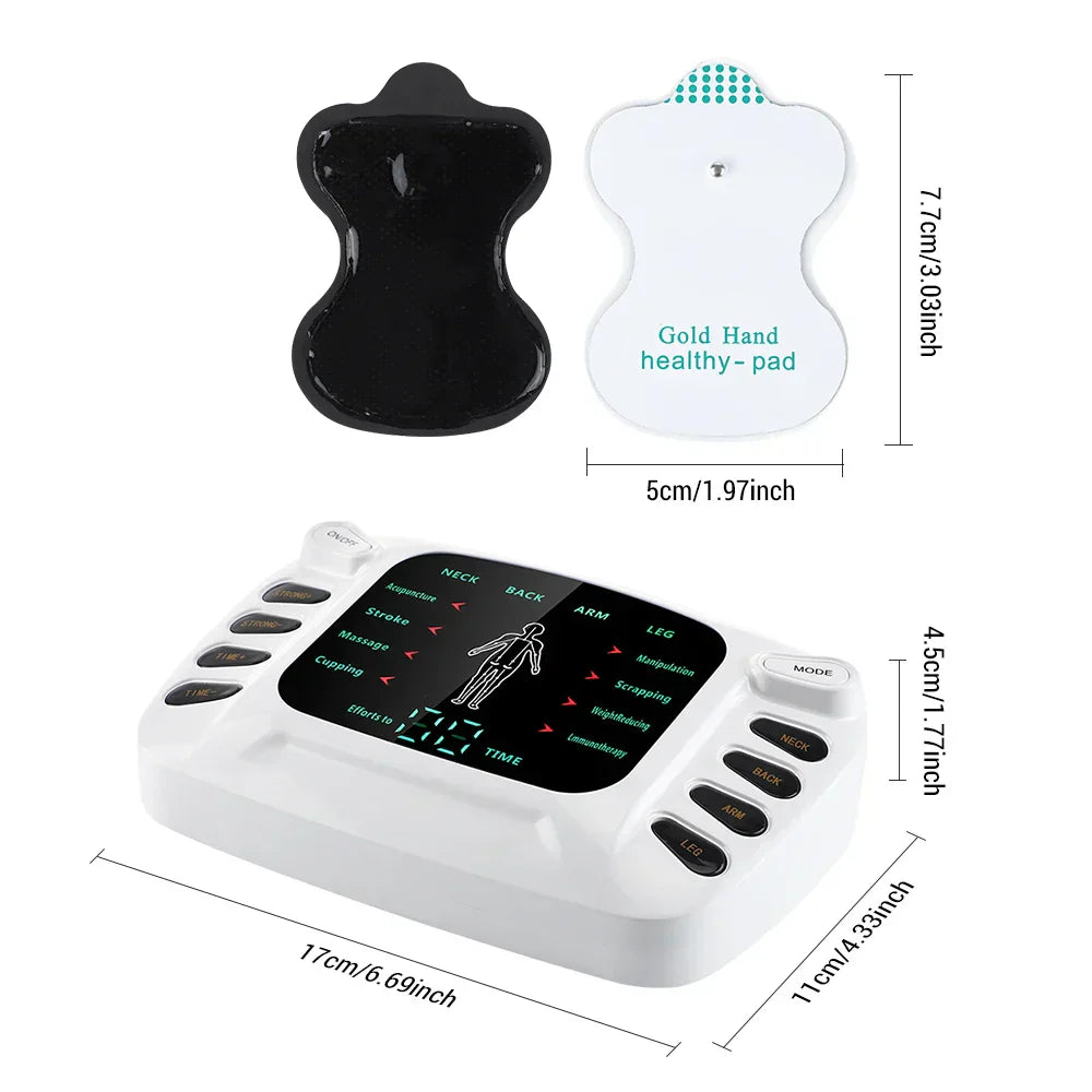 Dual Output EMS Machine - 8 Pads Muscle Stimulator for Neck, Back & Full Body Massage, 15 Intensity Levels, Easy to Use