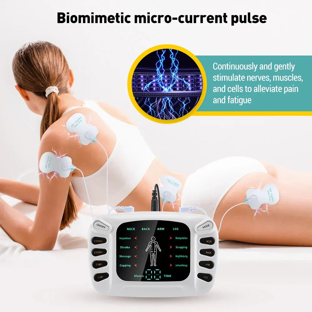 Dual Output EMS Machine - 8 Pads Muscle Stimulator for Neck, Back & Full Body Massage, 15 Intensity Levels, Easy to Use