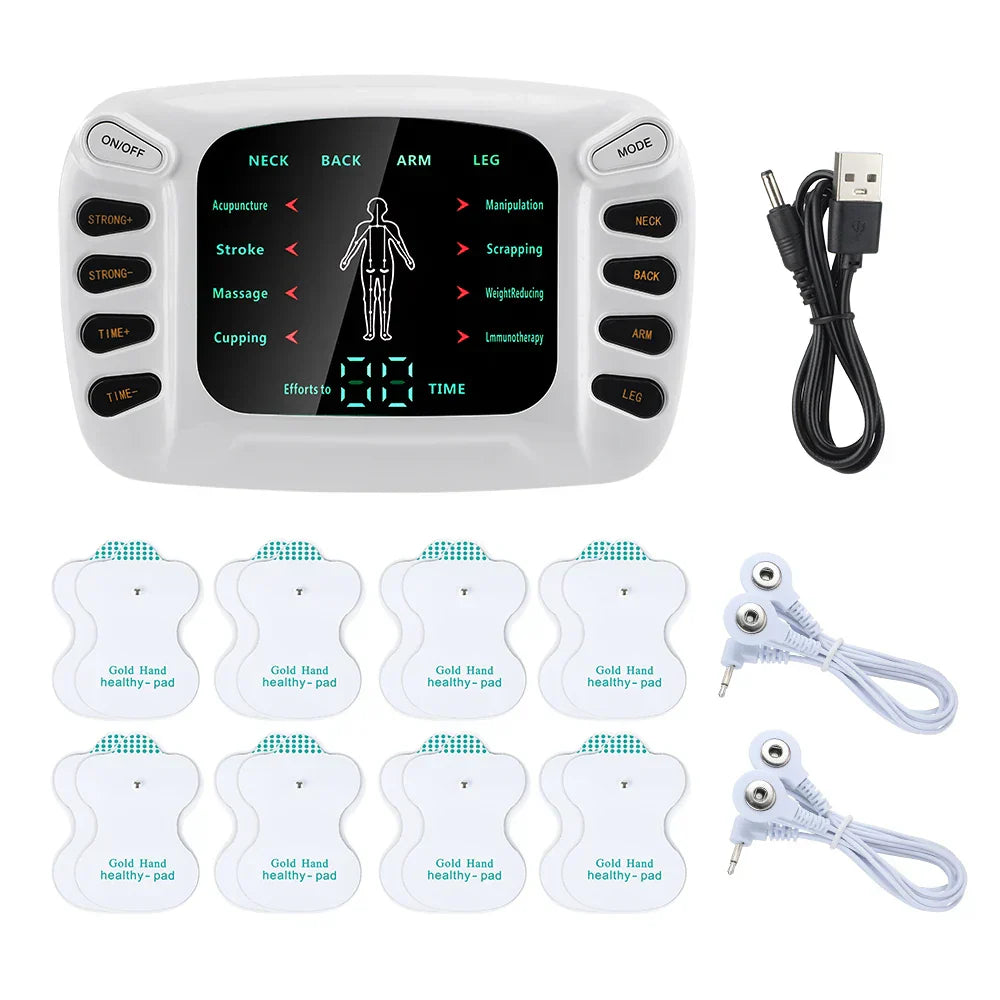 Dual Output EMS Machine - 8 Pads Muscle Stimulator for Neck, Back & Full Body Massage, 15 Intensity Levels, Easy to Use