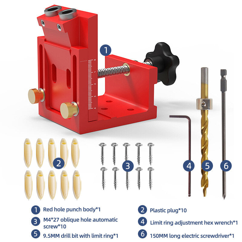 Adjustable Angle Hole Puncher with 9.5mm Drill Bit, Dual-Purpose Design, Metric/Imperial Calibration, Aluminum Build