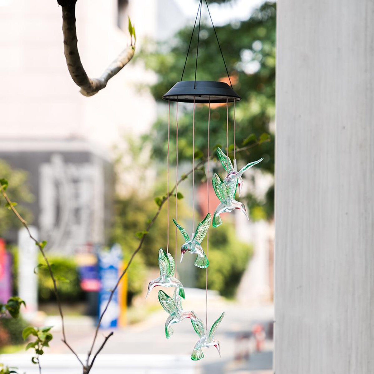 Color Changing LED Solar Power Lamp Hummingbird Wind Chime Light Hanging Decor