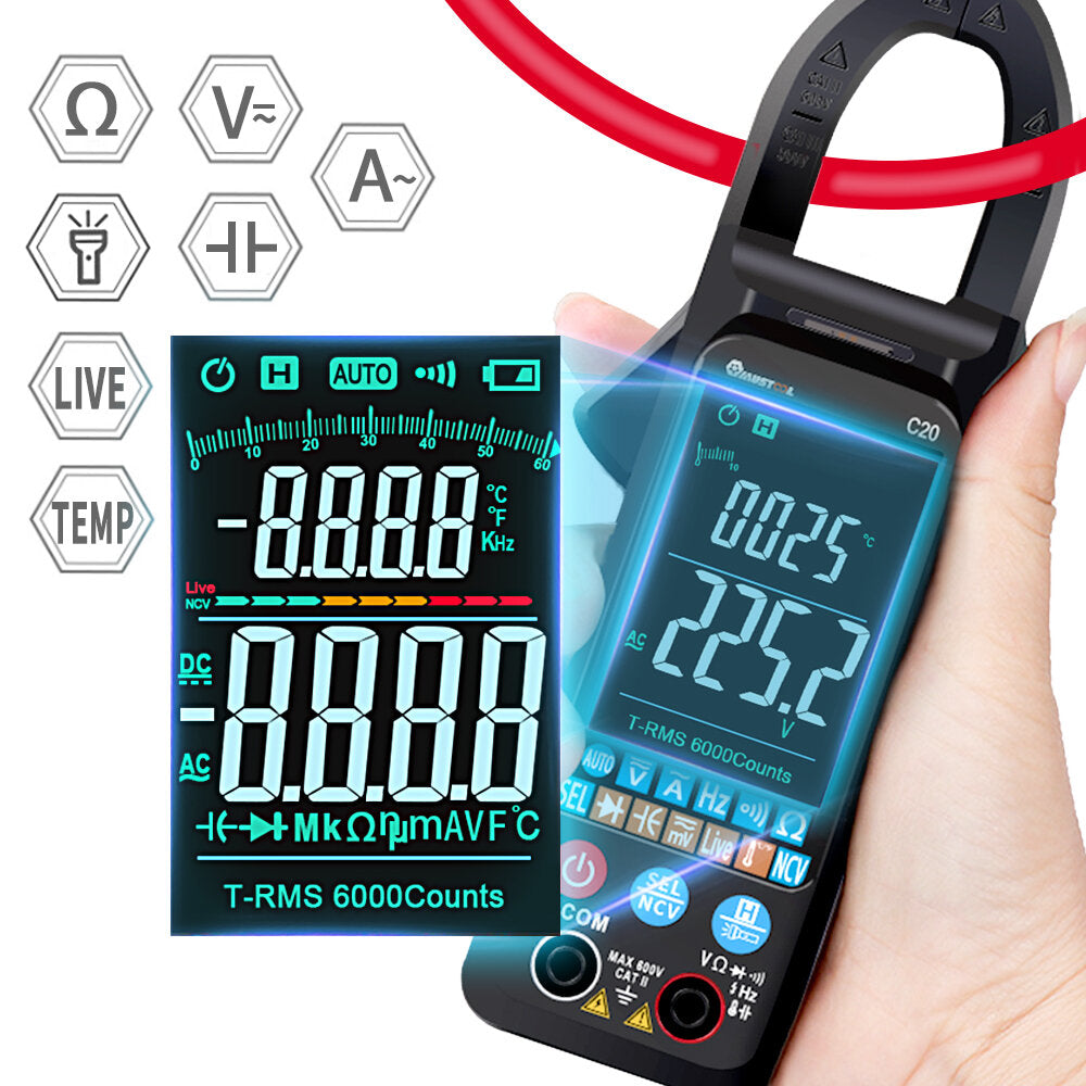 Large Color Screen Digital Clamp Meter NCV 6000 Counts True RMS Automatic Measurement Smart Digital Multimeter