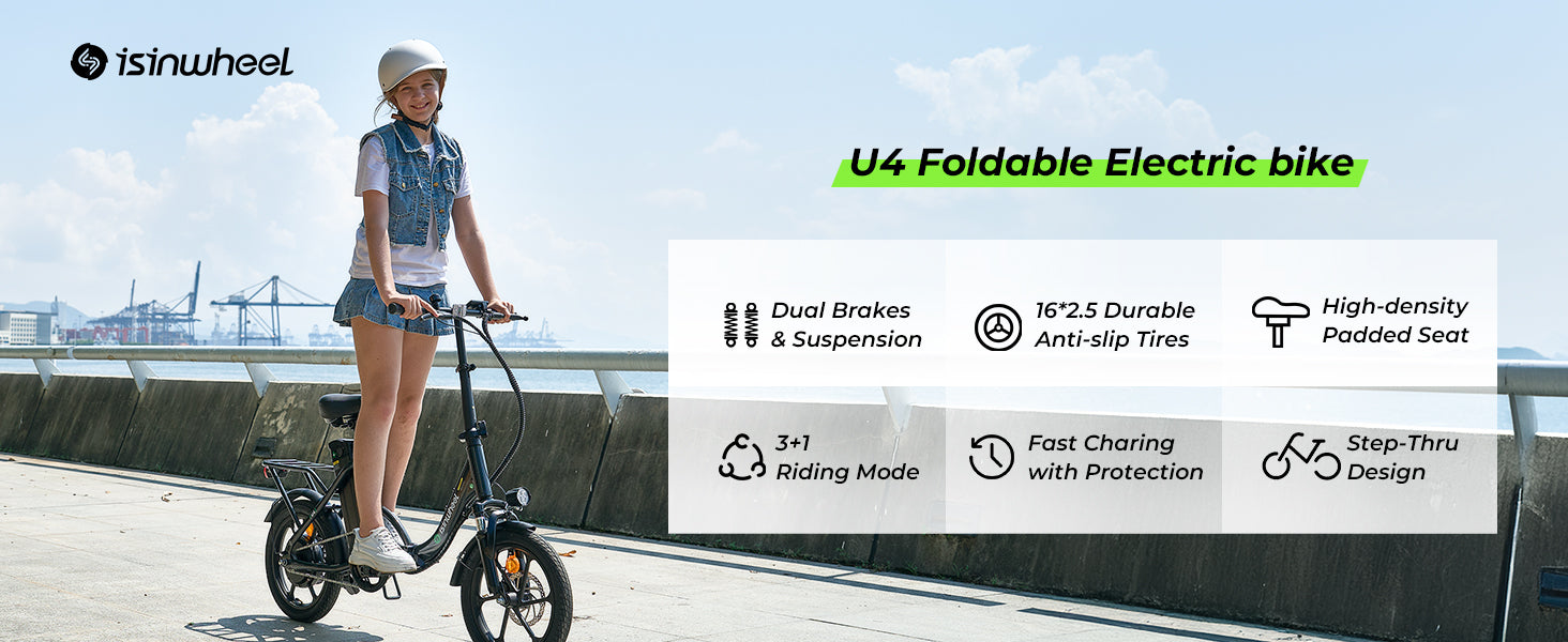 Electric Bike 36V 10.4AH 250W(Peak 500W) Motor Recommended Top Speed 25KM/H 16inch Tire 55-88KM Max Mileage 120KG Max Load