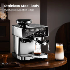 Espresso Coffee Machine 20Bar 1150W with Built-in Conical Burr Grinder PID & NTC 51mm Portafilter Manual Steam Wand