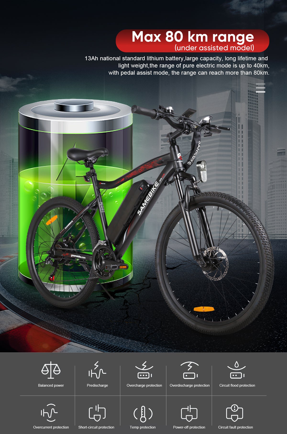 Electric Bike 36V 13AH 500W Motor Recommended Top Speed 25KM/H 26 Inches Tire Electric Bike 40-80km Mileage Max Load 150Kg EU DIRECT