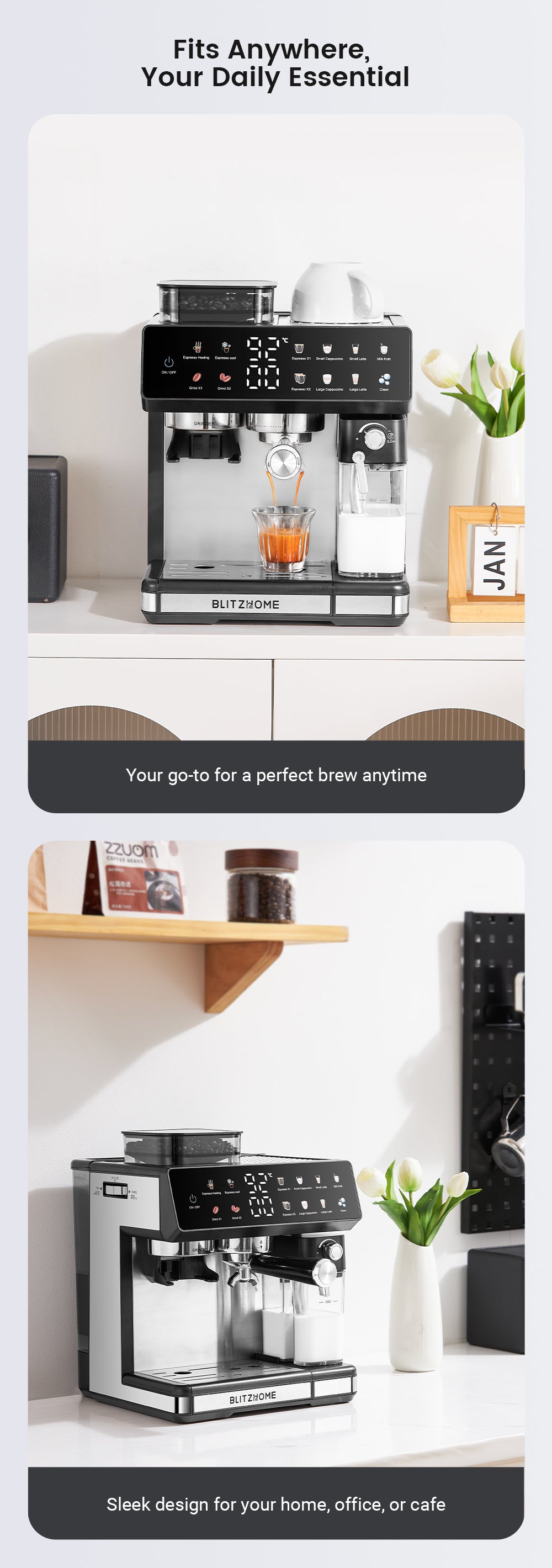 All-in-One Espresso Coffee Machine with Built-in Grinder Dual Boiler, Automatic Milk Frother Hot & Cold Brew Touch Screen
