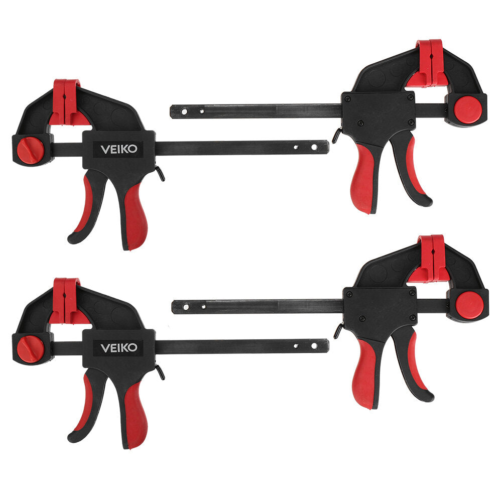 4Pcs Quick-Grip Bar Clamps 6/12 Inch, One-Handed Spreader, 100KG Load Limit, Durable Steel, Non-Slip Pads, Red
