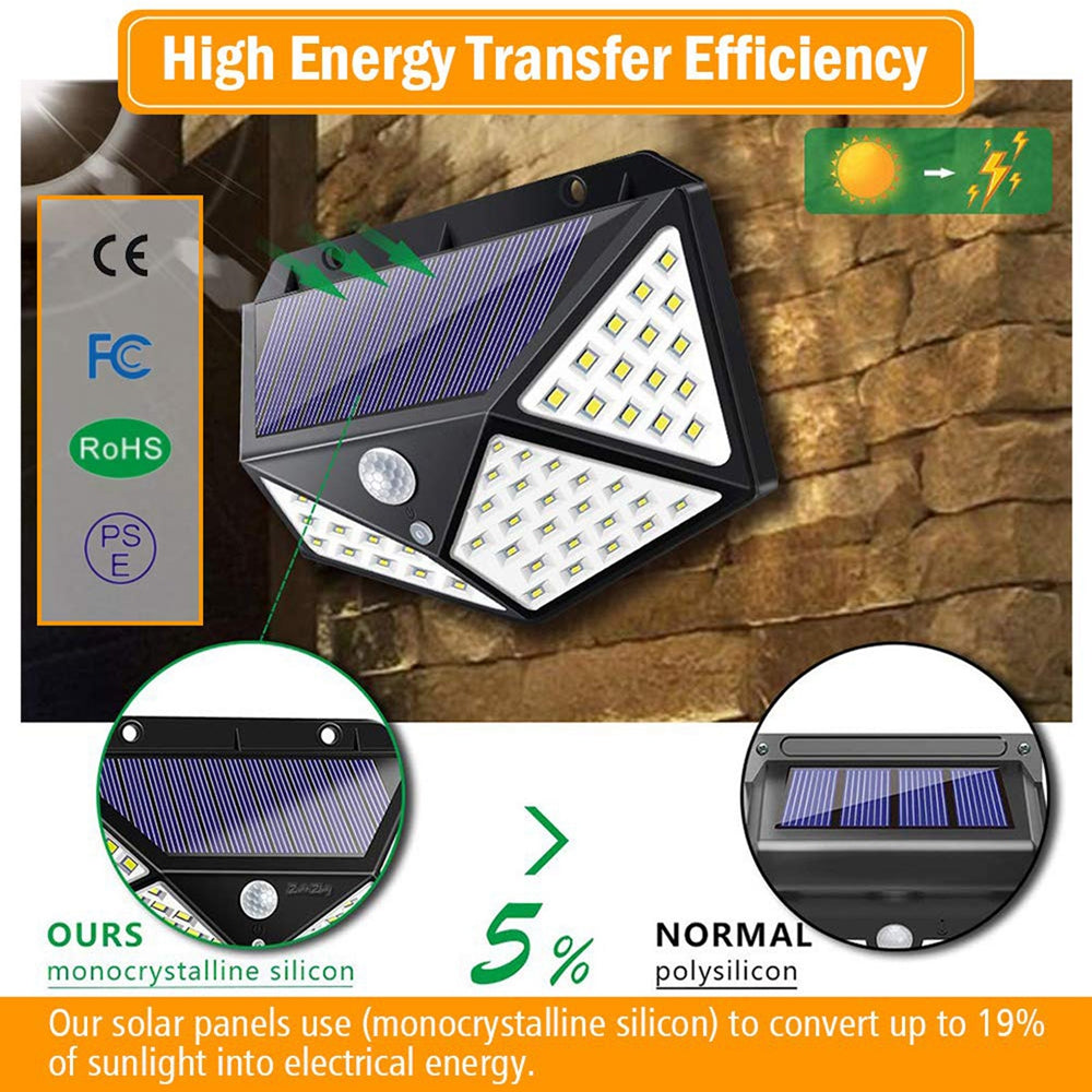 5pcs 100 LED Solar Powered PIR Motion Sensor Wall Light Outdoor Garden Lamp 3 Modes