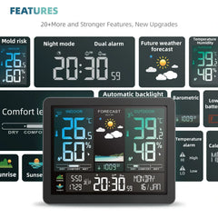 Weather Station Alarm Clock Wireless Indoor Outdoor Thermometer with Atomic Clock Forecast Station with Calendar and Adjustable Backlight