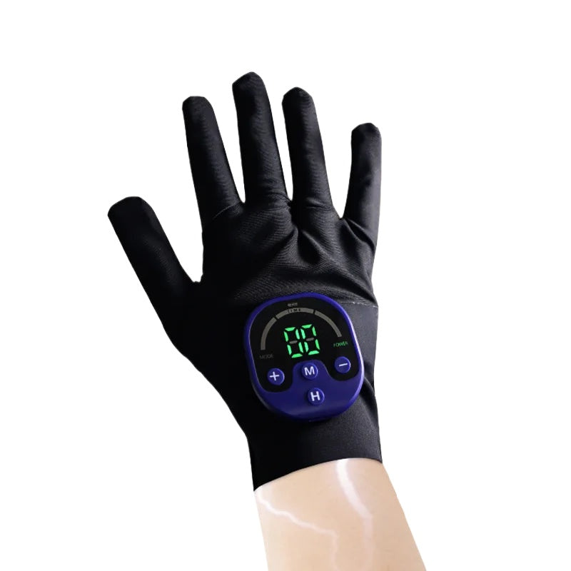 EMS Massage Gloves for Pain Relief, Muscle Recovery, Blood Circulation & Skin Health - Black Handheld Device