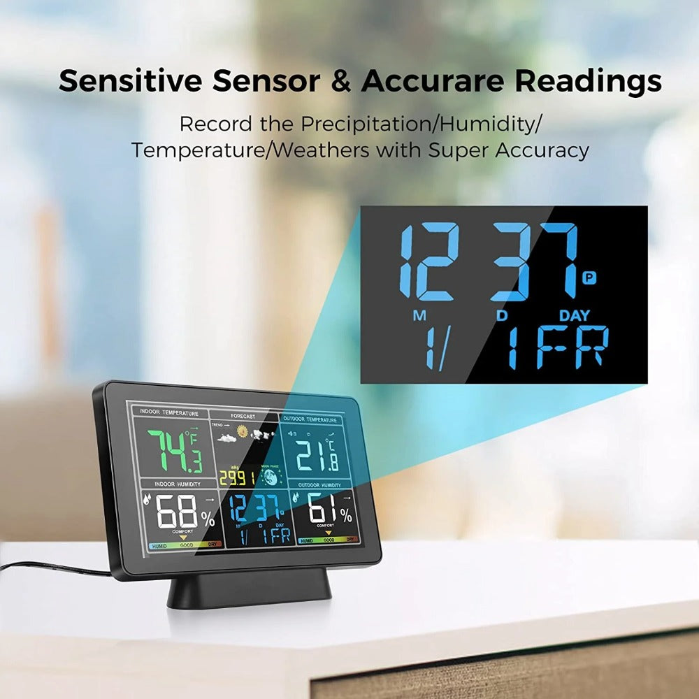 Weather Station Alarm Clock Wireless Indoor Outdoor Thermometer with Atomic Clock / Forecast Station / Air Pressure / Moon Phase