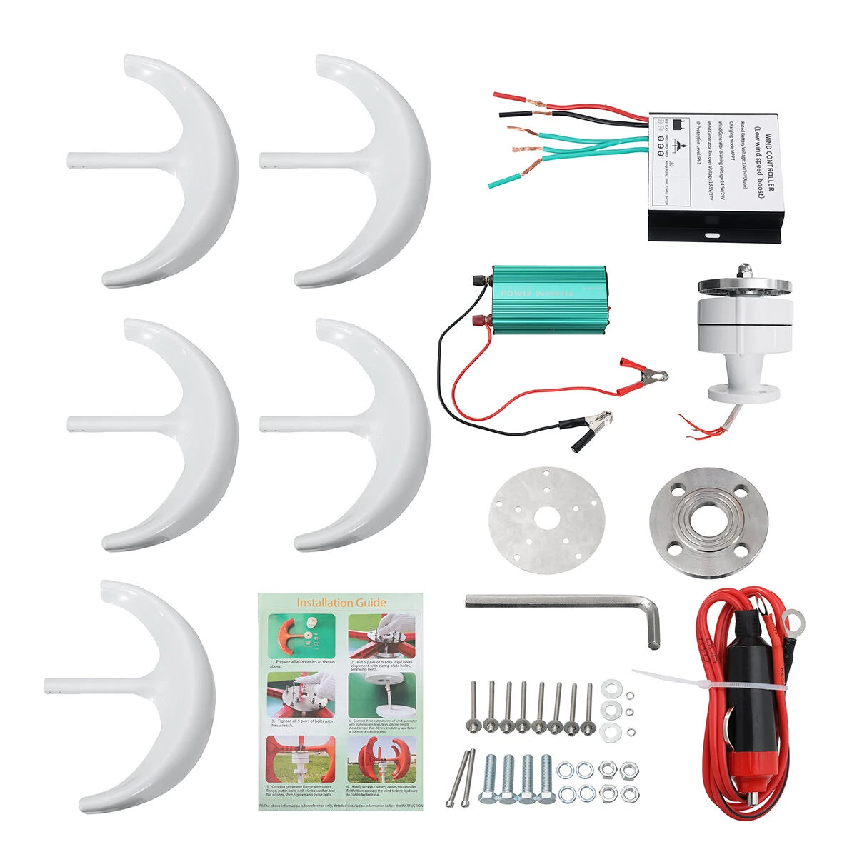 5 Blades Wind Turbine Generator 12V 24V 300W Permanent Magnet with Charge Controller High Energy Utilization Reliable Operation
