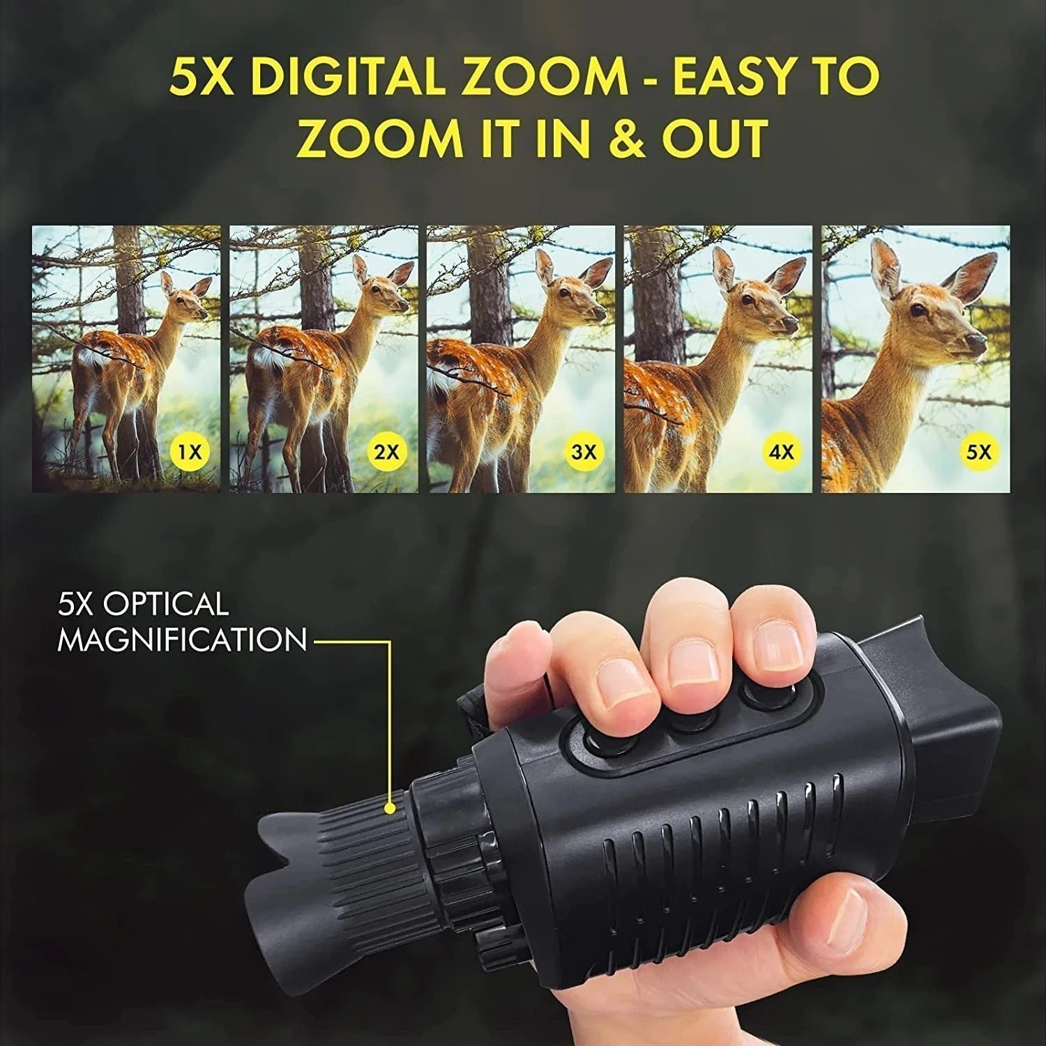 1080P HD Night Vision Monocular, 5X Zoom, 300m Infrared Camera, IPX4 Waterproof, Outdoor Hunting Telescope