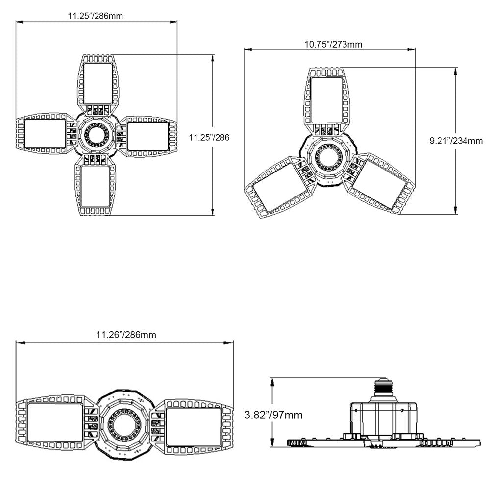 30W/45W/60W/80W E27 LED Garage Light Deformable Ceiling Fixture Workshop Warehouse Lamp 85-265V