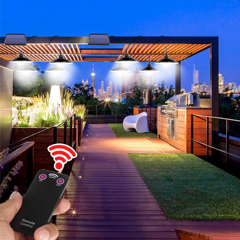 Single/Double Head Solar Powered Pendant Light LED Shed Lamp Outdoor Camping Home Garden Yard Decor