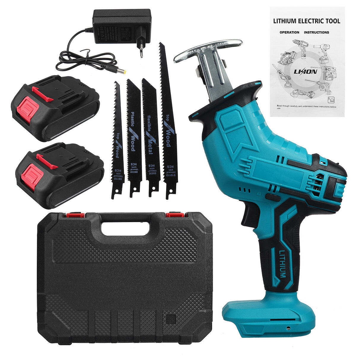 88VF Cordless Reciprocating Saw Battery Powered Electric Saw For Metal/Wood/PVC Pipe/Tree With 4 Saw Blades & Battery For Makita