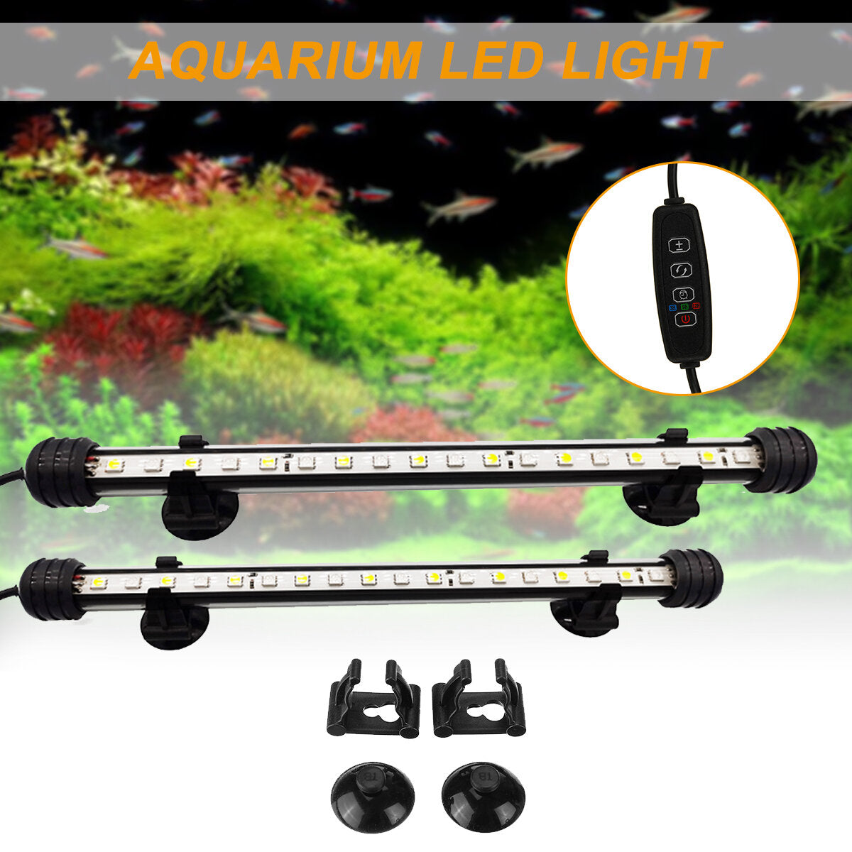 13.2W 18-90CM Fish Aquarium Tank 12V LED 3modes Submersible Light Underwater White + Blue Lamp Lantern