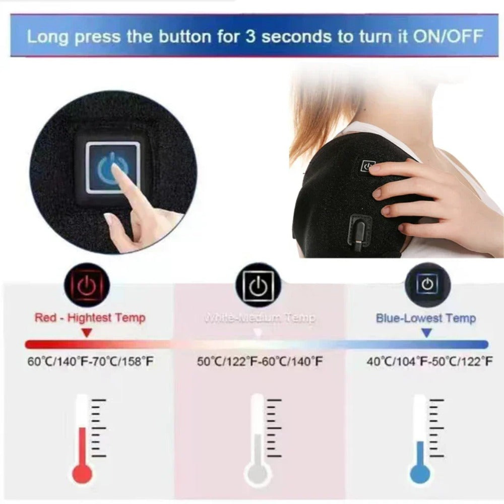 Heated Shoulder Protection - USB Powered, Adjustable Temperature, Black, for Left & Right Shoulders