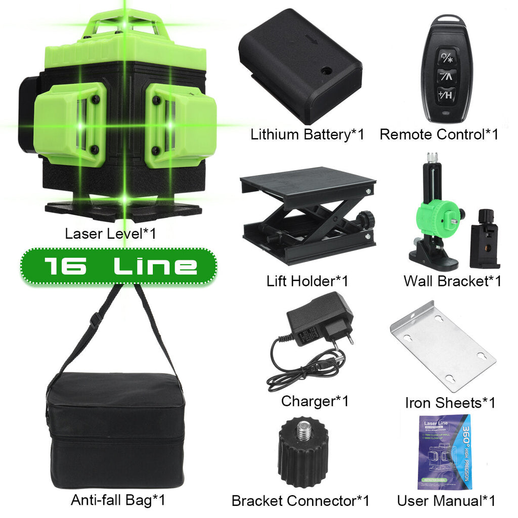 16/12/8 Line 4D 360 Horizontal Vertical Cross Green Light Laser Level Self-Leveling Measure APP Control
