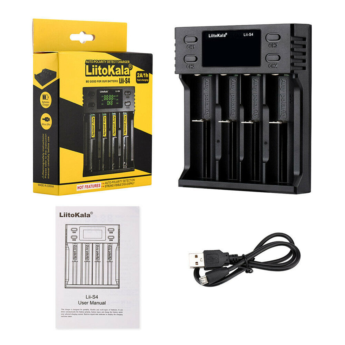 LCD Smart Battery Charger 4 Slot Charger for 18650 26650 18350 NiMH AA
