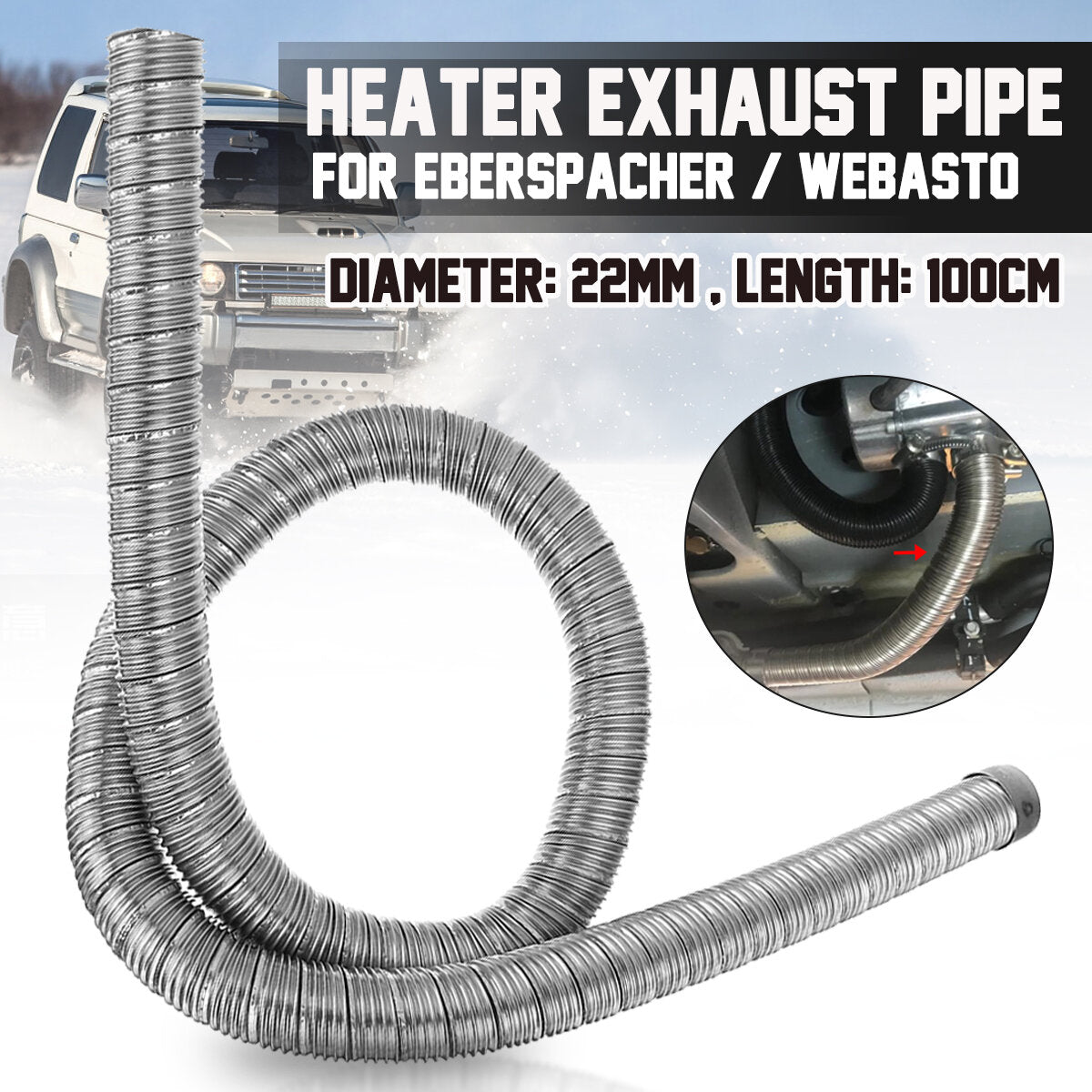 Air Diesel Exhaust Pipe 100cm 22mm Stainless Steel