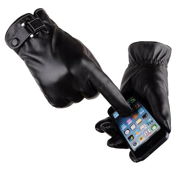 Men Warm Thick Windproof Touch Screen Man-made Leather Cycling Ski Gloves