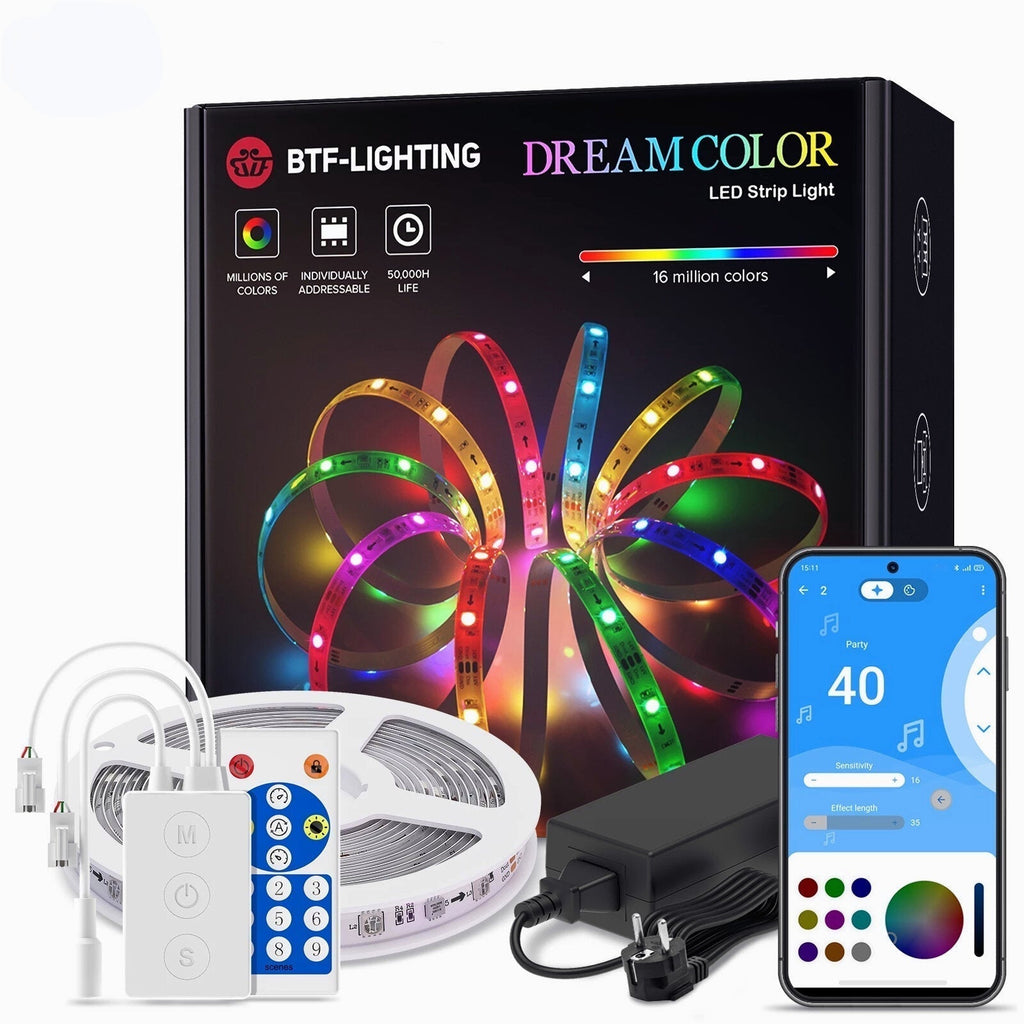 5M/10M/20M LED Strip Light Bluetooth Music APP Control RGB IC Flexible Led Light Strip for Room TV Bedroom Party Kitchen